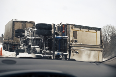 Tipped over truck in winter